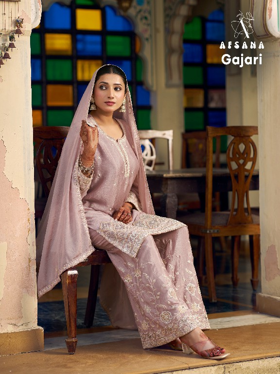 AFSANA GAJARI WHOLESALE READYMADE PREMIUM CHINON WITH WORK BEAUTIFUL 3 PCS COMBO SET SUITS EXPORTER
