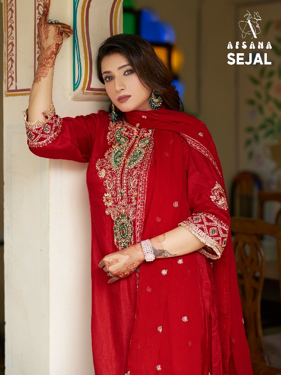 AFSANA SEJAL WHOLESALE READYMADE PREMIUM RUSSIAN ELEGANT LOOK 3 PCS COMBO SET SUITS SUPPLIER