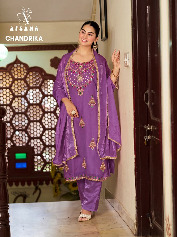 AFSANA CHANDRIKA WHOLESALE READYMADE FANDY SATIN PRETTY LOOK 3 PCS COMBO SET SUITS FOR EXPORT