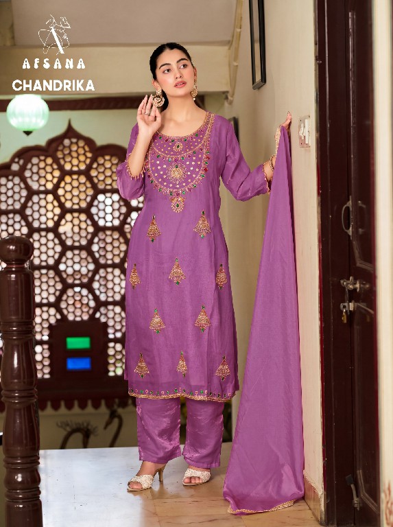 AFSANA CHANDRIKA WHOLESALE READYMADE FANDY SATIN PRETTY LOOK 3 PCS COMBO SET SUITS FOR EXPORT