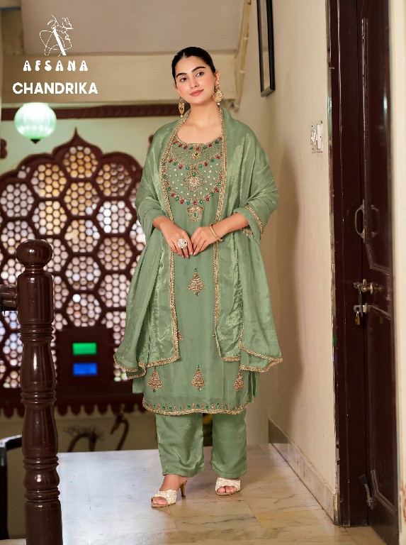 AFSANA CHANDRIKA WHOLESALE READYMADE FANDY SATIN PRETTY LOOK 3 PCS COMBO SET SUITS FOR EXPORT