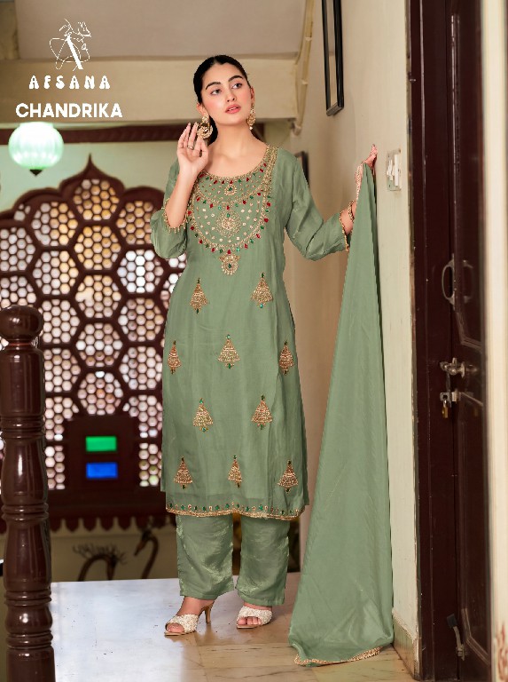 AFSANA CHANDRIKA WHOLESALE READYMADE FANDY SATIN PRETTY LOOK 3 PCS COMBO SET SUITS FOR EXPORT