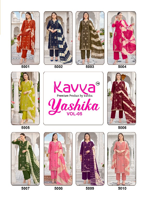 KAVYA YASHIKA VOL 5 WHOLESALE HEAVY VATICAN BEST DESIGN FULL STITCHED 3 PCS SUITS EXPORTER