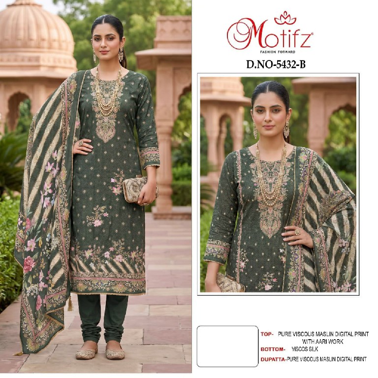 MOTIFZ D.NO 5432 WHOLESALE VISCOSE MUSLIN PRETTY LOOK UNSTITCH SALWAR SUITS SUPPLIER