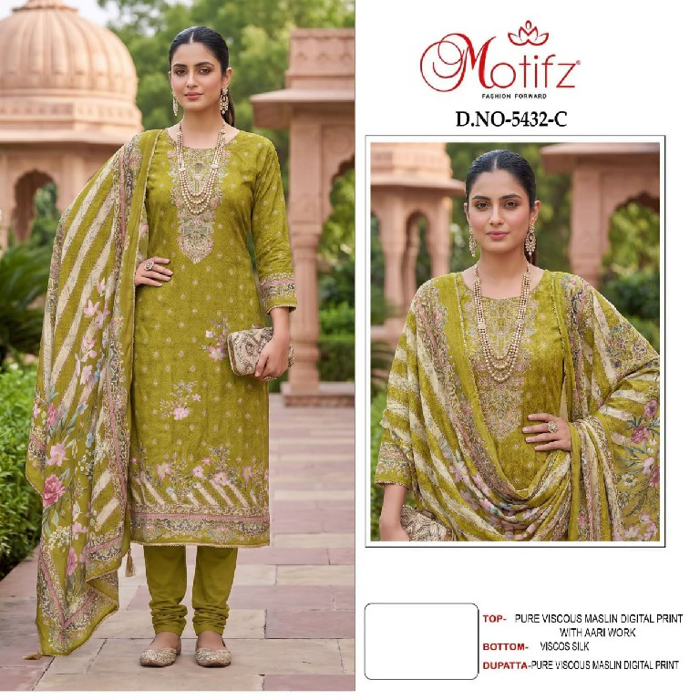 MOTIFZ D.NO 5432 WHOLESALE VISCOSE MUSLIN PRETTY LOOK UNSTITCH SALWAR SUITS SUPPLIER