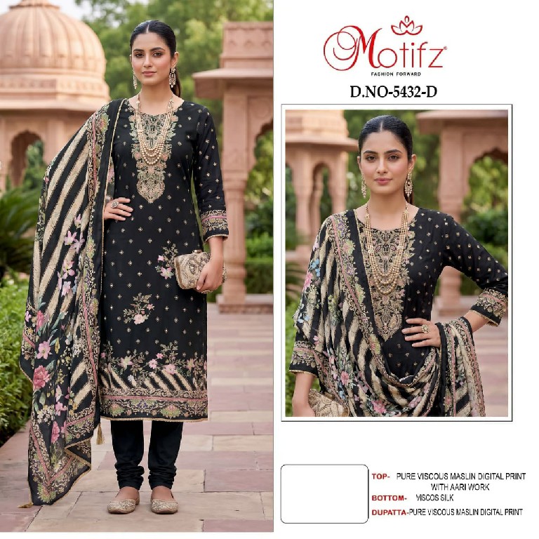 MOTIFZ D.NO 5432 WHOLESALE VISCOSE MUSLIN PRETTY LOOK UNSTITCH SALWAR SUITS SUPPLIER