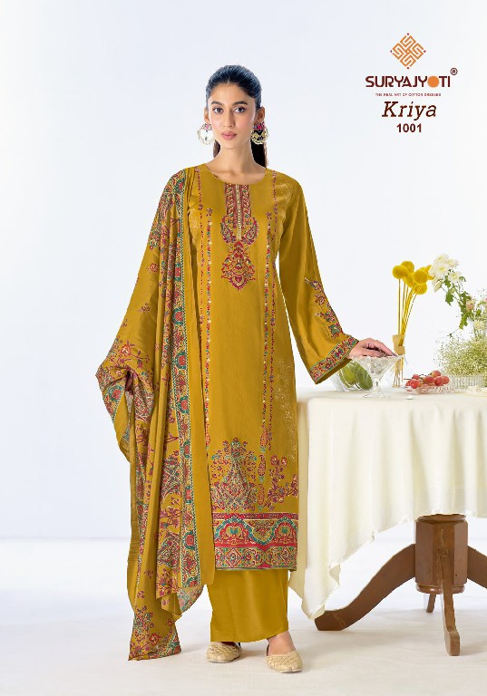 SURYAJYOTI KRIYA VOL 1 WHOLESALE HEAVY JAAM SATIN FANCY DESIGN UNSTITCH SALWAR SUITS FOR EXPORT