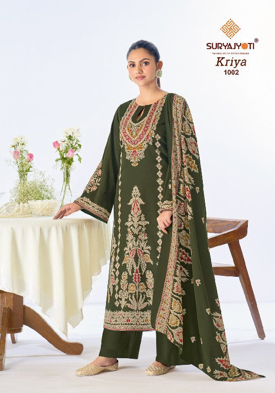 SURYAJYOTI KRIYA VOL 1 WHOLESALE HEAVY JAAM SATIN FANCY DESIGN UNSTITCH SALWAR SUITS FOR EXPORT