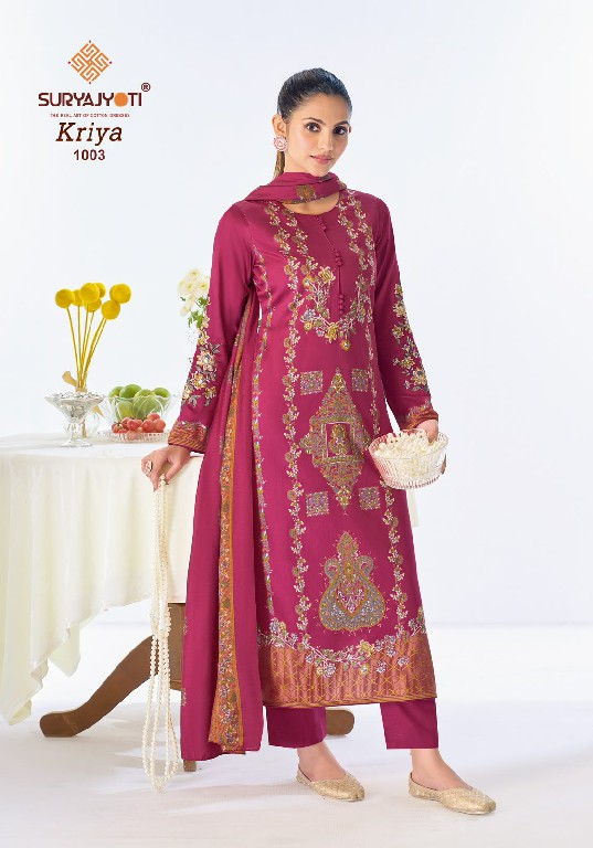 SURYAJYOTI KRIYA VOL 1 WHOLESALE HEAVY JAAM SATIN FANCY DESIGN UNSTITCH SALWAR SUITS FOR EXPORT