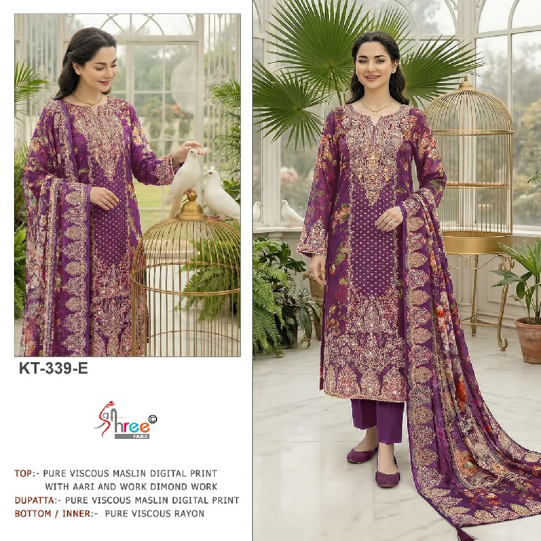 SHREE FABS D.NO KT-339D TO 339F WHOLESALE VISCOSE MUSLIN AMAZING UNSTITCH SALWAR SUITS EXPORTER