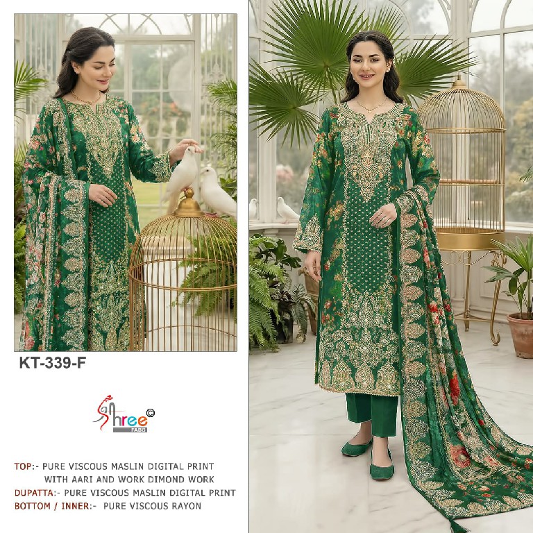 SHREE FABS D.NO KT-339D TO 339F WHOLESALE VISCOSE MUSLIN AMAZING UNSTITCH SALWAR SUITS EXPORTER