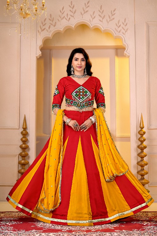 TEXTILEDEAL D.NO KD-19 WHOLESALE PURE COTTON FULLY STITCHED ELEGANCE NAVRATRI LEHENGA CHOLI FOR EXPORT
