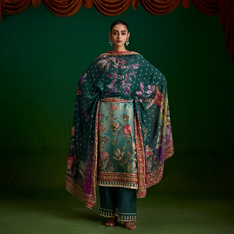 KIMORA SOHNI SUFI WHOLESALE PURE ZARI SILK DELICATE LOOK UNSTITCH SALWAR SUITS EXPORTER