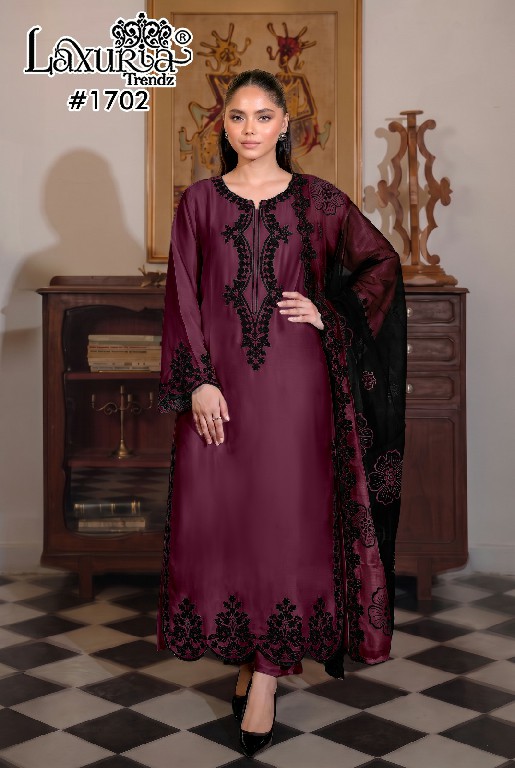 LAXURIA TRENDZ D.NO 1702 WHOLESALE READYMADE SATIN DESIGNER WEAR 3 PCS SUITS SUPPLIER