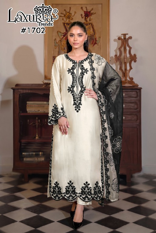 LAXURIA TRENDZ D.NO 1702 WHOLESALE READYMADE SATIN DESIGNER WEAR 3 PCS SUITS SUPPLIER