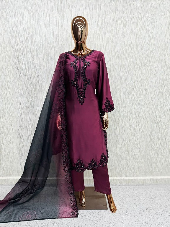 LAXURIA TRENDZ D.NO 1702 WHOLESALE READYMADE SATIN DESIGNER WEAR 3 PCS SUITS SUPPLIER