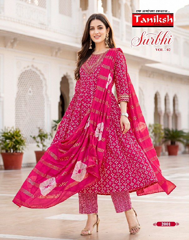 TANIKSH SURBHI VOL 2 WHOLESALE READYMADE RAYON WITH WORK BEST DESIGN 3 PCS SUITS EXPORTER
