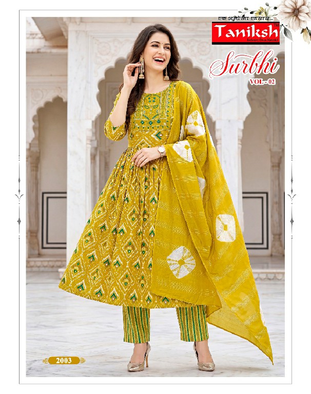 TANIKSH SURBHI VOL 2 WHOLESALE READYMADE RAYON WITH WORK BEST DESIGN 3 PCS SUITS EXPORTER