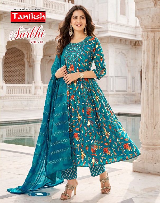 TANIKSH SURBHI VOL 2 WHOLESALE READYMADE RAYON WITH WORK BEST DESIGN 3 PCS SUITS EXPORTER