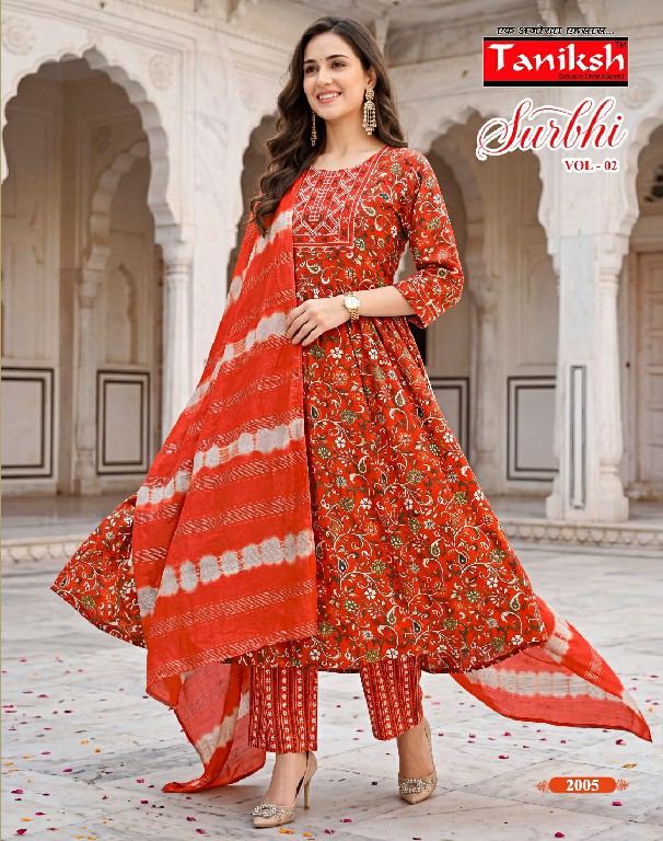 TANIKSH SURBHI VOL 2 WHOLESALE READYMADE RAYON WITH WORK BEST DESIGN 3 PCS SUITS EXPORTER