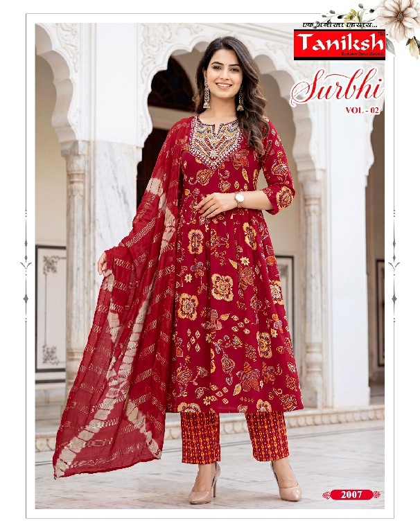 TANIKSH SURBHI VOL 2 WHOLESALE READYMADE RAYON WITH WORK BEST DESIGN 3 PCS SUITS EXPORTER