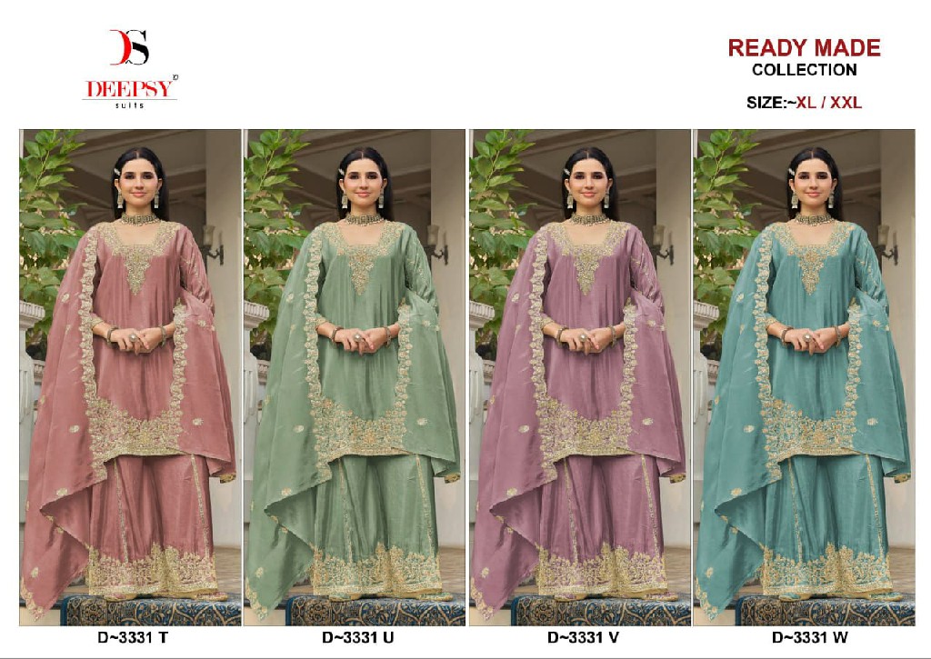 DEEPSY D.NO 3331T TO 3331W WHOLESALE READYMADE VISCOSE TISSUE SILK HEAVY BEATS WORK PLAZZO STYLE 3 PCS SUITS SUPPLIER