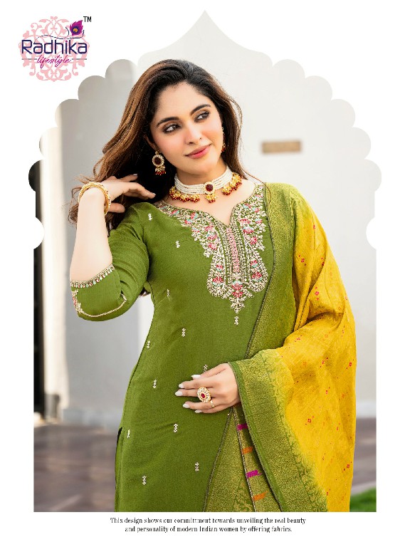 RADHIKA LIFESTYLE HALDI MEHNDI VOL 1 WHOLESALE READYMADE MERONIKA CHIFFON BIG SIZE FUNCTION WEAR 3 PCS SUITS SUPPLIER