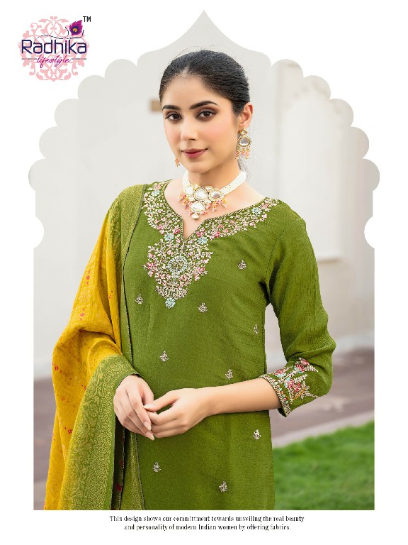 RADHIKA LIFESTYLE HALDI MEHNDI VOL 1 WHOLESALE READYMADE MERONIKA CHIFFON BIG SIZE FUNCTION WEAR 3 PCS SUITS SUPPLIER