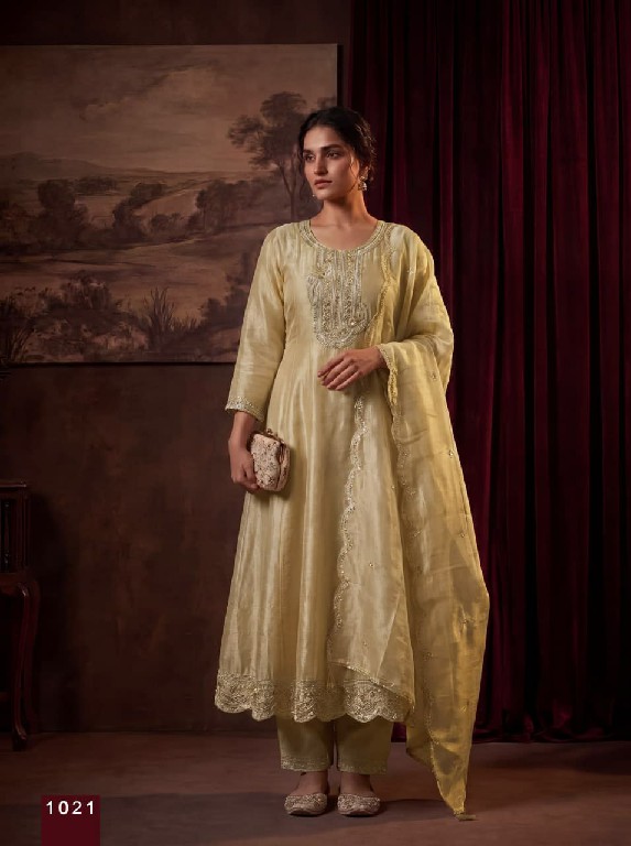 RANGOON D.NO 1019 TO 1022 WHOLESALE READYMADE TISSUE SHIMMER ANARKALI STYLE EXCLUSIVE 3 PCS COMBO SET SUITS EXPORTER