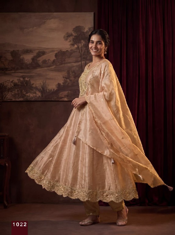 RANGOON D.NO 1019 TO 1022 WHOLESALE READYMADE TISSUE SHIMMER ANARKALI STYLE EXCLUSIVE 3 PCS COMBO SET SUITS EXPORTER