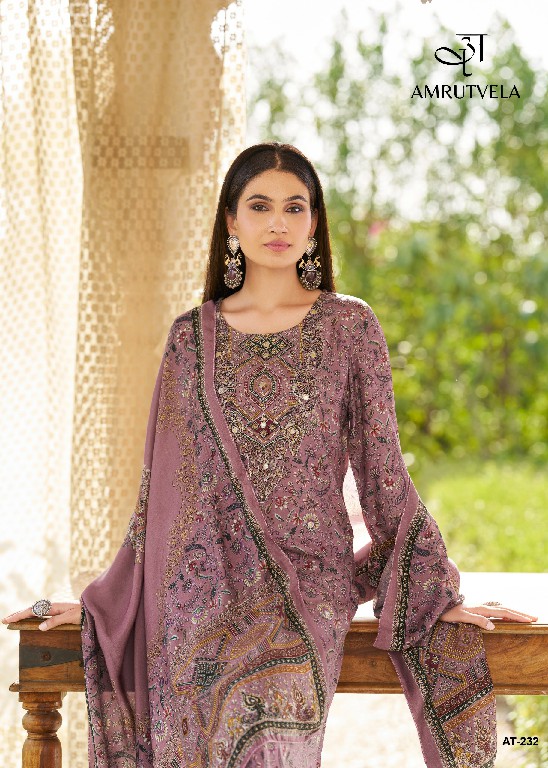 AMRUTVELA D.NO 232 WHOLESALE VISCOSE MUSLIN BEAUTIFUL DESIGN UNSTITCH SALWAR SUITS EXPORTER