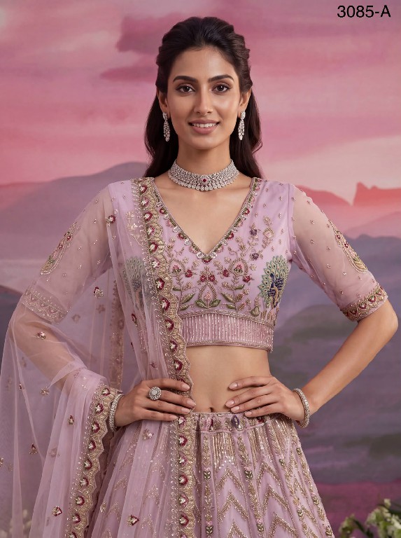 TEXTILEDEAL D.NO 3085 WHOLESALE PREMIUM NET PEACOCK PATTERN DESIGNER INDIAN WEDDING LEHENGA CHOLI FOR EXPORT
