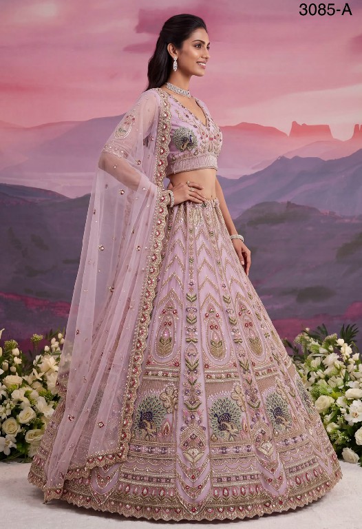 TEXTILEDEAL D.NO 3085 WHOLESALE PREMIUM NET PEACOCK PATTERN DESIGNER INDIAN WEDDING LEHENGA CHOLI FOR EXPORT