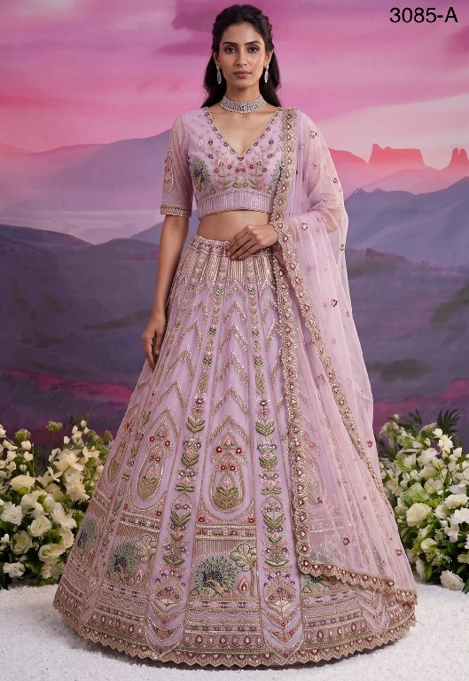 TEXTILEDEAL D.NO 3085 WHOLESALE PREMIUM NET PEACOCK PATTERN DESIGNER INDIAN WEDDING LEHENGA CHOLI FOR EXPORT