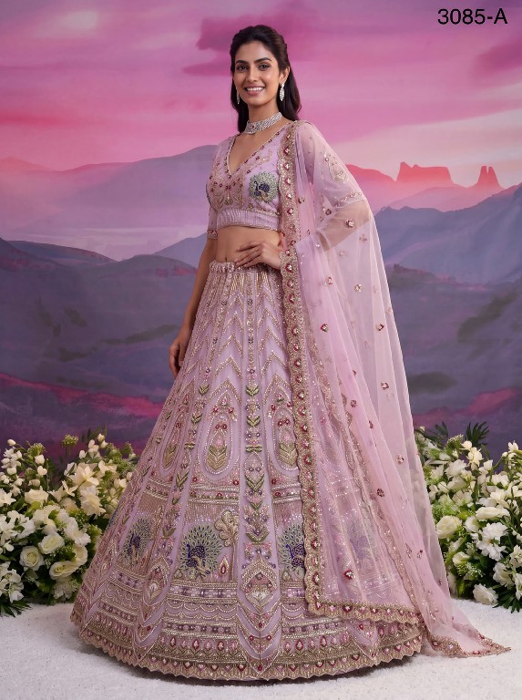 TEXTILEDEAL D.NO 3085 WHOLESALE PREMIUM NET PEACOCK PATTERN DESIGNER INDIAN WEDDING LEHENGA CHOLI FOR EXPORT