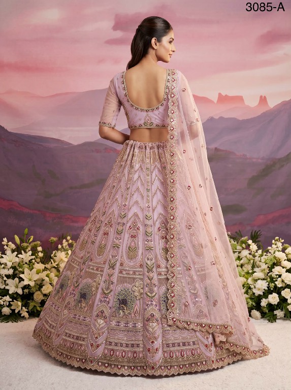 TEXTILEDEAL D.NO 3085 WHOLESALE PREMIUM NET PEACOCK PATTERN DESIGNER INDIAN WEDDING LEHENGA CHOLI FOR EXPORT