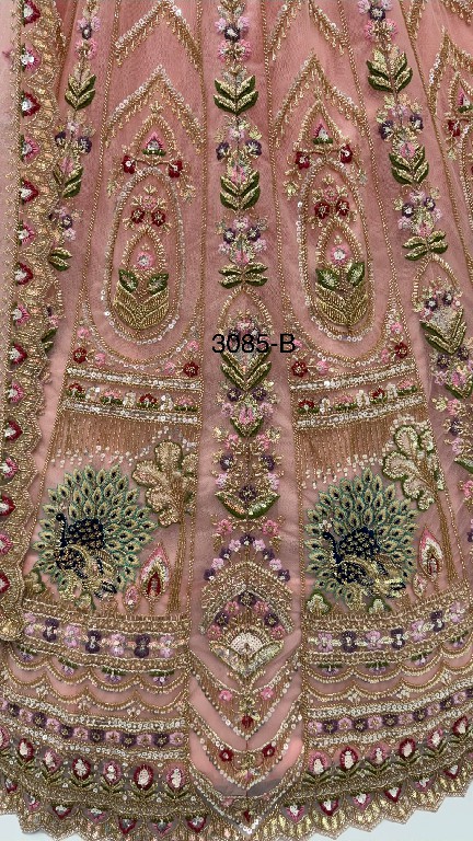 TEXTILEDEAL D.NO 3085 WHOLESALE PREMIUM NET PEACOCK PATTERN DESIGNER INDIAN WEDDING LEHENGA CHOLI FOR EXPORT