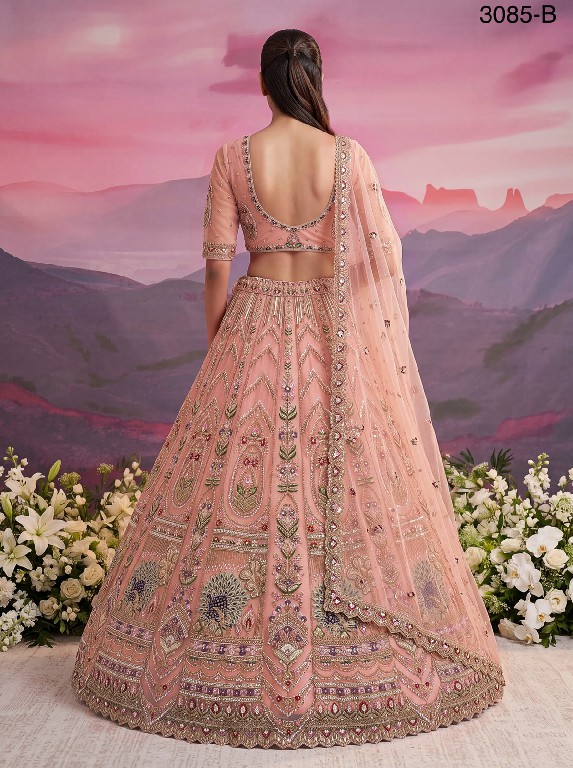 TEXTILEDEAL D.NO 3085 WHOLESALE PREMIUM NET PEACOCK PATTERN DESIGNER INDIAN WEDDING LEHENGA CHOLI FOR EXPORT