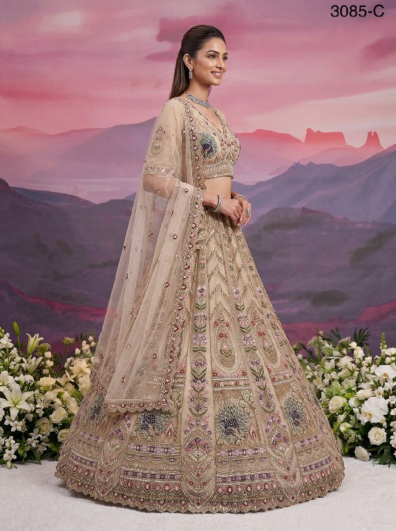TEXTILEDEAL D.NO 3085 WHOLESALE PREMIUM NET PEACOCK PATTERN DESIGNER INDIAN WEDDING LEHENGA CHOLI FOR EXPORT