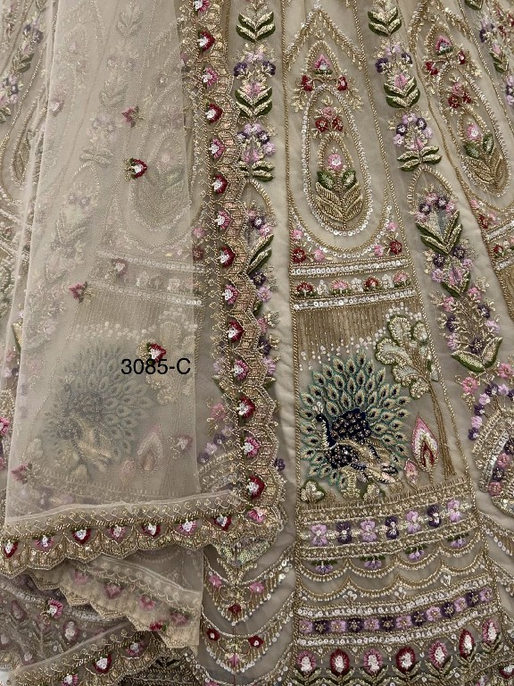 TEXTILEDEAL D.NO 3085 WHOLESALE PREMIUM NET PEACOCK PATTERN DESIGNER INDIAN WEDDING LEHENGA CHOLI FOR EXPORT