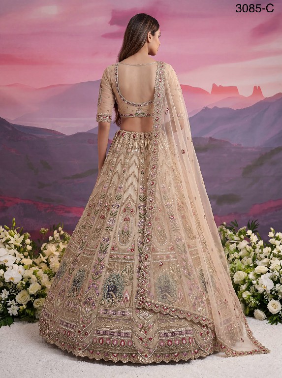 TEXTILEDEAL D.NO 3085 WHOLESALE PREMIUM NET PEACOCK PATTERN DESIGNER INDIAN WEDDING LEHENGA CHOLI FOR EXPORT