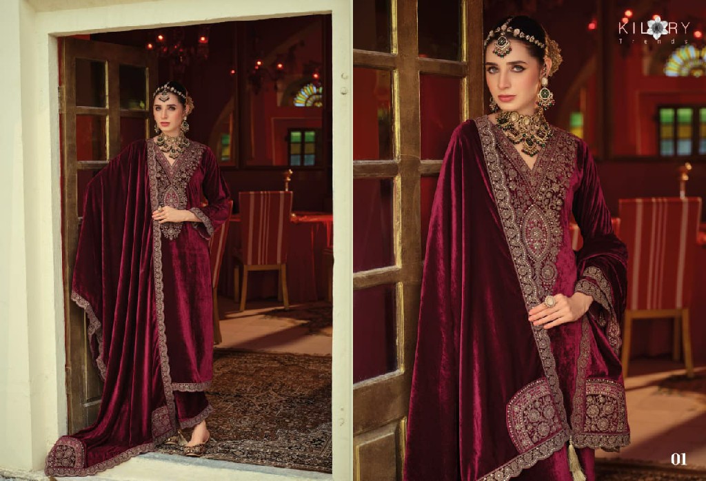 KILORY GULRUKH WHOLESALE PURE VELVET WINTER SPECIAL UNSTITCH SALWAR SUITS SUPPLIER