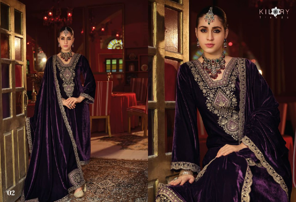 KILORY GULRUKH WHOLESALE PURE VELVET WINTER SPECIAL UNSTITCH SALWAR SUITS SUPPLIER