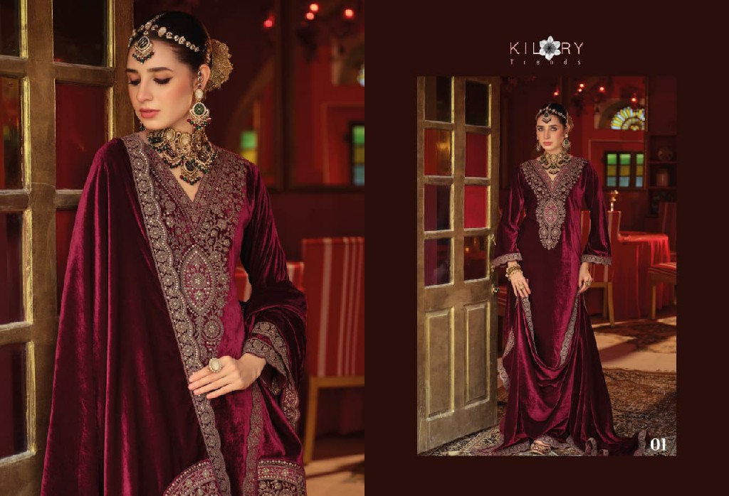 KILORY GULRUKH WHOLESALE PURE VELVET WINTER SPECIAL UNSTITCH SALWAR SUITS SUPPLIER