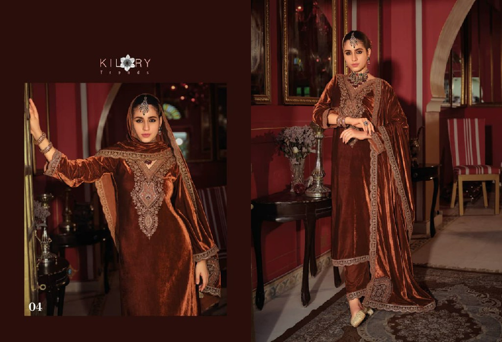 KILORY GULRUKH WHOLESALE PURE VELVET WINTER SPECIAL UNSTITCH SALWAR SUITS SUPPLIER