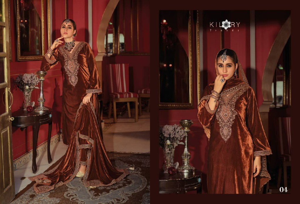 KILORY GULRUKH WHOLESALE PURE VELVET WINTER SPECIAL UNSTITCH SALWAR SUITS SUPPLIER