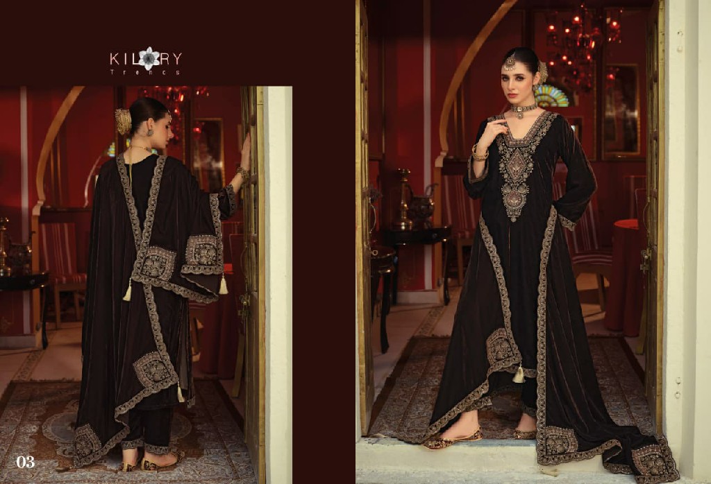 KILORY GULRUKH WHOLESALE PURE VELVET WINTER SPECIAL UNSTITCH SALWAR SUITS SUPPLIER