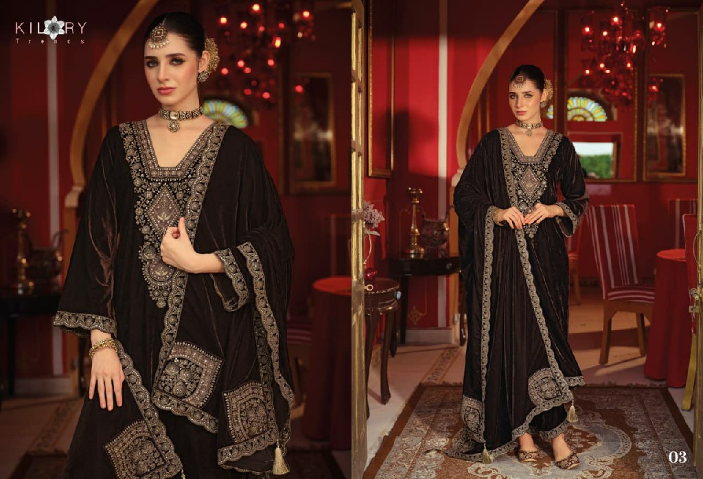 KILORY GULRUKH WHOLESALE PURE VELVET WINTER SPECIAL UNSTITCH SALWAR SUITS SUPPLIER