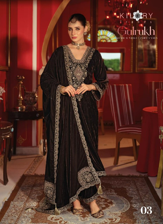 KILORY GULRUKH WHOLESALE PURE VELVET WINTER SPECIAL UNSTITCH SALWAR SUITS SUPPLIER