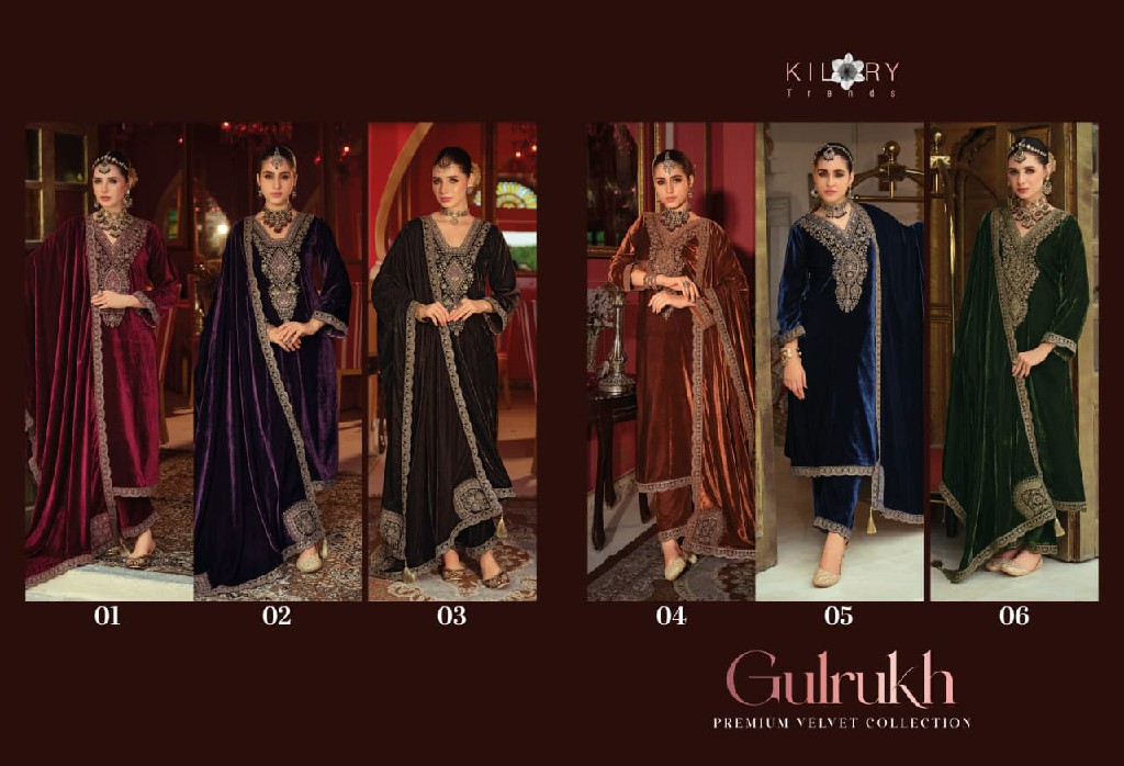 KILORY GULRUKH WHOLESALE PURE VELVET WINTER SPECIAL UNSTITCH SALWAR SUITS SUPPLIER